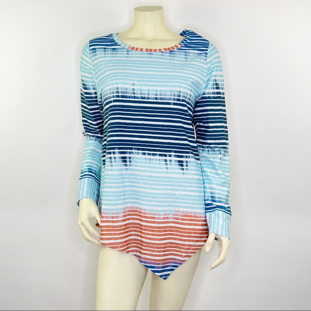 Soft Surroundings Sultana Stripe Tee Womens Size Medium Asymmetrical Hem